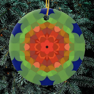 Retro Mandala Flower Oranje Green en Blue Keramisch Ornament