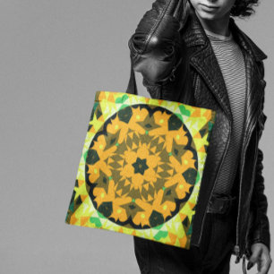 Retro Mandala Flower Oranje Yellow and Green Draagtas
