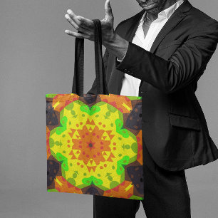 Retro Mandala Flower Oranje Yellow and Green Draagtas