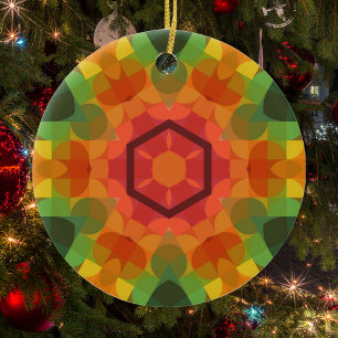 Retro Mandala Flower Oranje Yellow and Green Keramisch Ornament