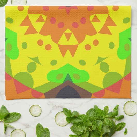 Retro Mandala Flower Oranje Yellow and Green Theedoek (Gevouwen)