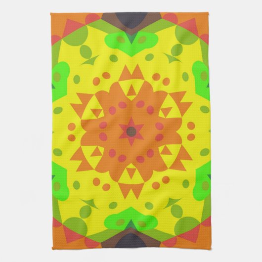 Retro Mandala Flower Oranje Yellow and Green Theedoek (Verticaal)