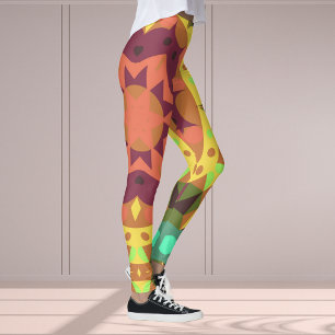 Retro Mandala Flower Paars Oranje and Green Leggings