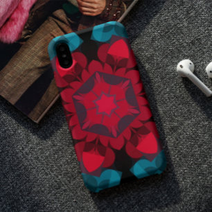 Retro Mandala Flower Red en Blue iPhone 11 Hoesje