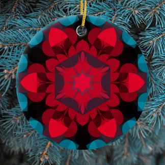 Retro Mandala Flower Red en Blue Keramisch Ornament