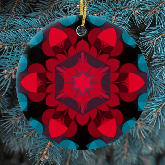 Retro Mandala Flower Red en Blue Keramisch Ornament