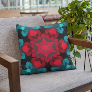 Retro Mandala Flower Red en Blue Kussen