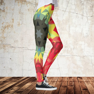 Retro Mandala Flower Red en Yellow Leggings