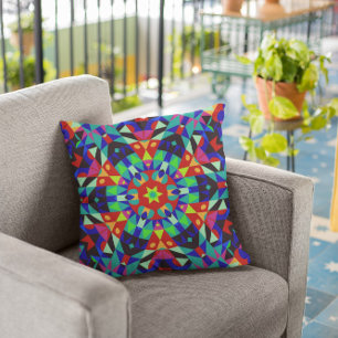 Retro Mandala Flower Red Green en Blue Kussen