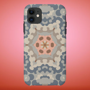 Retro Mandala Flower Tan Blauw en Sinaasappel iPhone 11 Hoesje