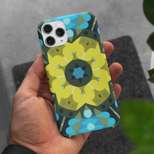Retro Mandala Flower Yellow en Blue Case-Mate iPhone Case