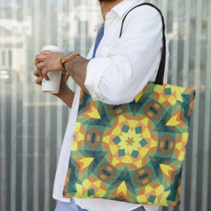 Retro Mandala Flower Yellow Green en Oranje Draagtas