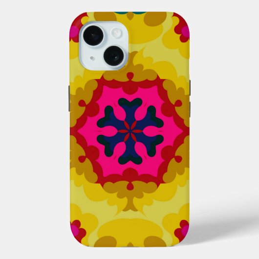 Retro Mandala Geel Blauw en roze Case-Mate iPhone Case (Achterkant)
