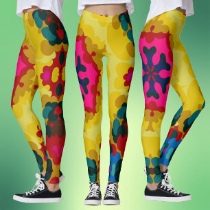 Retro Mandala Geel Blauw en roze Leggings