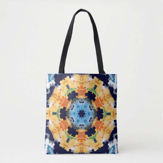 Retro Mandala Geel Blauw en Sinaasappel Draagtas (Voorkant)
