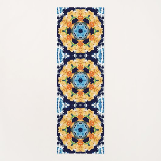 Retro Mandala Geel Blauw en Sinaasappel Yogamat (Voorkant)