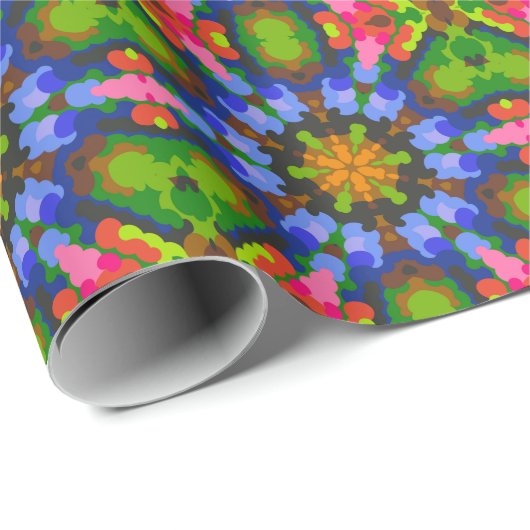Retro Mandala Groen Blauw en Roze Cadeaupapier (Rol Hoek)
