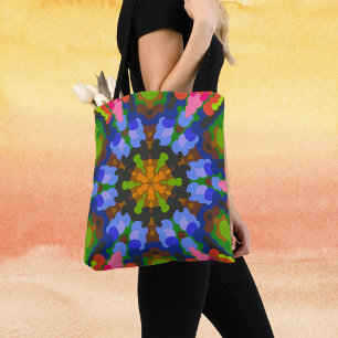 Retro Mandala Groen Blauw en Roze Draagtas