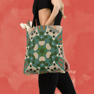 Retro Mandala Groen Bruin en Sinaasappel Draagtas
