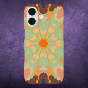 Retro Mandala groen Sinaasappel en geel iPhone 16 Hoesje