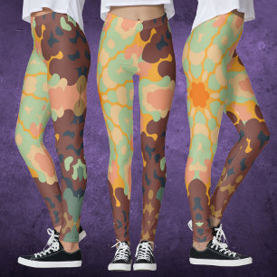 Retro Mandala groen Sinaasappel en geel Leggings