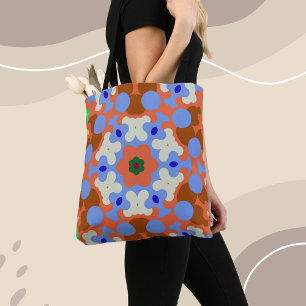 Retro Mandala Oranje blauw en geel Draagtas