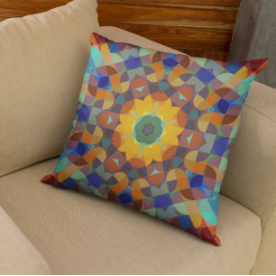 Retro Mandala Oranje blauw en groen Kussen