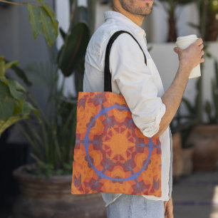 Retro Mandala Oranje en blauw Draagtas