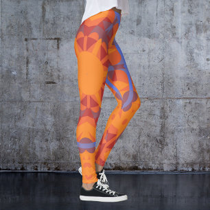 Retro Mandala Oranje en blauw Leggings