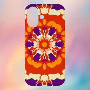 Retro Mandala Paarse rood en Sinaasappel iPhone 16 Hoesje