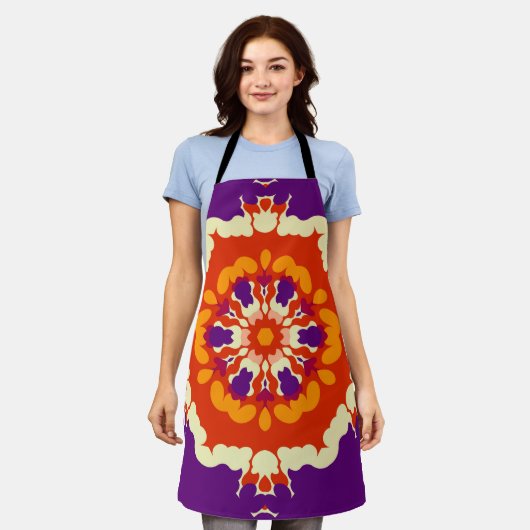 Retro Mandala Paarse rood en Sinaasappel Schort (Gedragen)