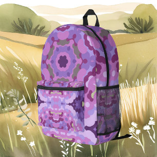 Retro Mandala Paarse roze en blauw Bedrukte Rugzak