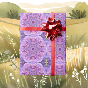 Retro Mandala Paarse roze en blauw Cadeaupapier