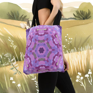 Retro Mandala Paarse roze en blauw Draagtas