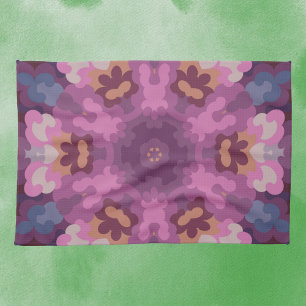 Retro Mandala Paarse Roze en Sinaasappel Theedoek