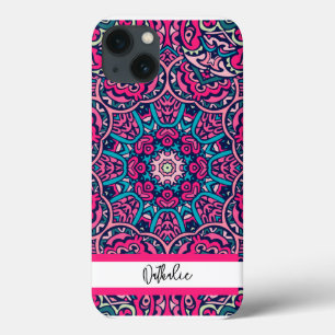 Retro Mandala Pattern met naam Luxury iPhone 13 Hoesje