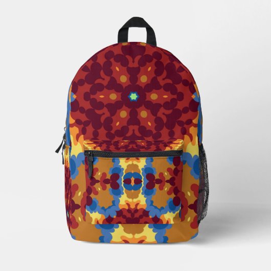 Retro Mandala Rood Blauw en Geel Bedrukte Rugzak (Voorkant)