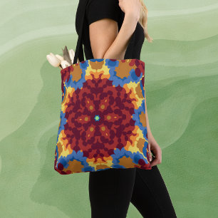 Retro Mandala Rood Blauw en Geel Draagtas