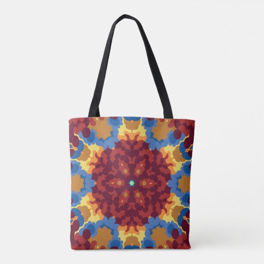 Retro Mandala Rood Blauw en Geel Draagtas (Achterkant)