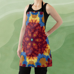 Retro Mandala Rood Blauw en Geel Schort