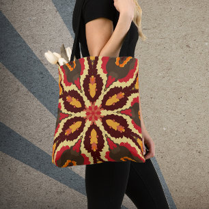 Retro Mandala rood Sinaasappel en bruin Draagtas