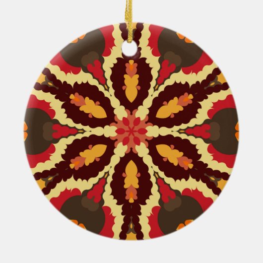 Retro Mandala rood Sinaasappel en bruin Keramisch Ornament (Achterkant)