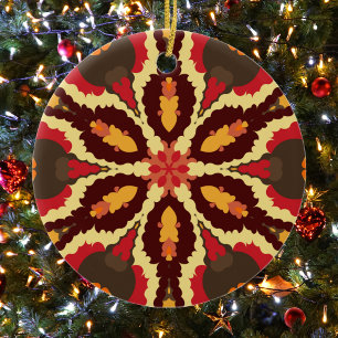 Retro Mandala rood Sinaasappel en bruin Keramisch Ornament