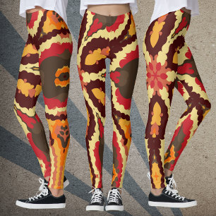 Retro Mandala rood Sinaasappel en bruin Leggings