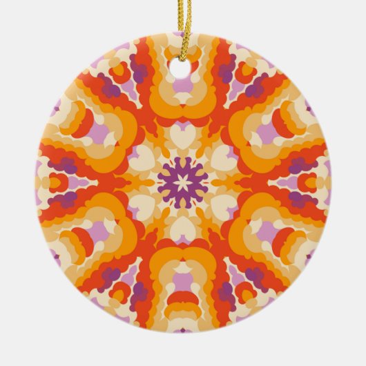 Retro Mandala Rood Sinaasappel Paarse en Geel Keramisch Ornament (Voorkant)