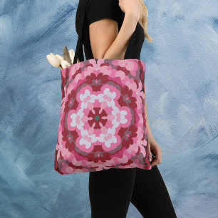 Retro Mandala Roze Rood en Wit Draagtas