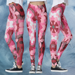 Retro Mandala Roze Rood en Wit Leggings