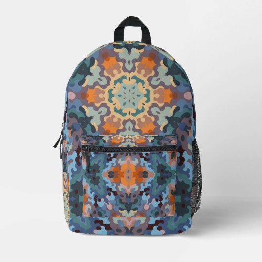 Retro Mandala Sinaasappel blauw en geel Bedrukte Rugzak (Voorkant)