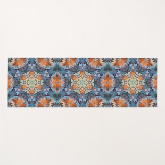 Retro Mandala Sinaasappel blauw en geel Yogamat (Voorkant (horizontaal))