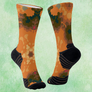 Retro Mandala Sinaasappel en geel Sokken